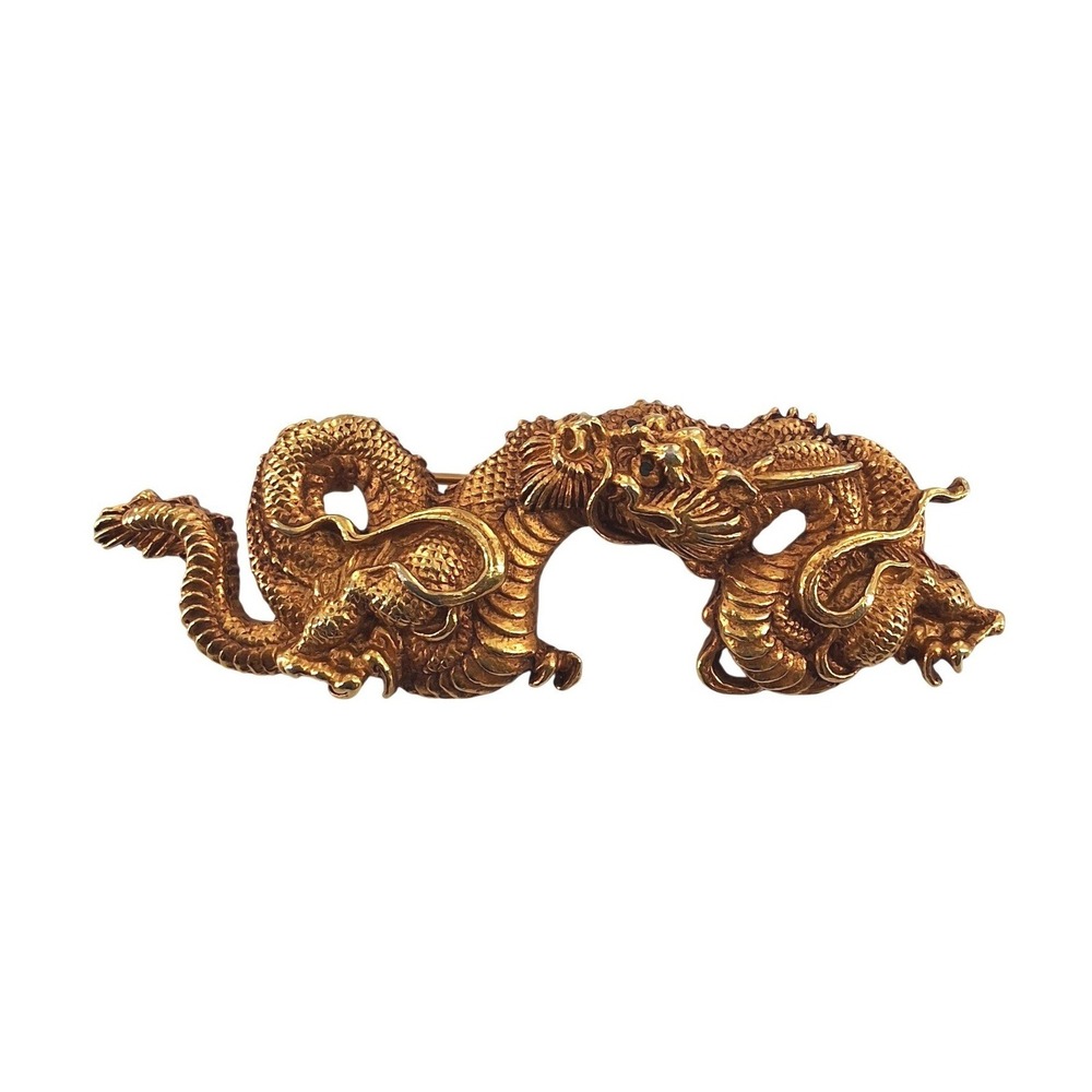 Vintage Alva Museum Replica‎ Gold Menuki Dragon Brooch Pin Serpentine 3.5
